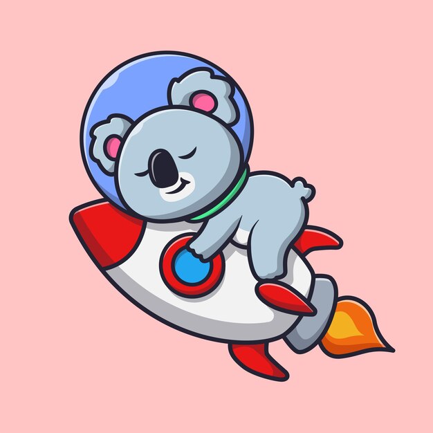 Simpatico Koala che dorme su Rocket Cartoon Vector Icon Illustration Concetto di icona della scienza degli animali isolato