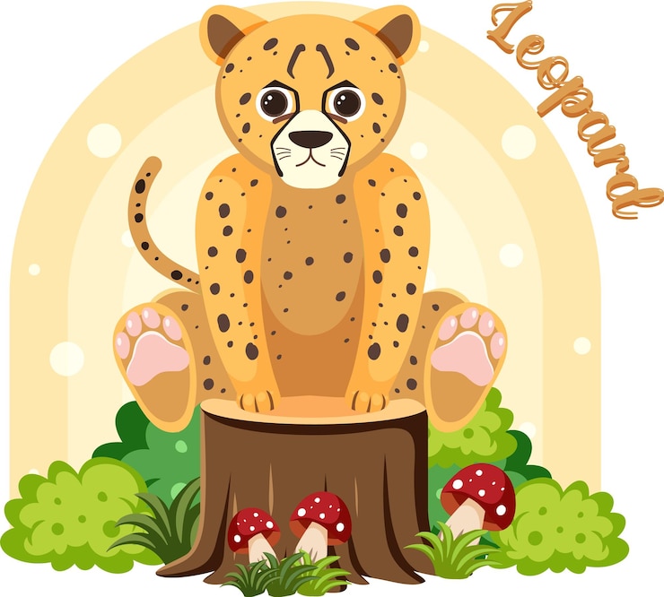 Vettore gratuito simpatico leopardo in stile piatto cartone animato