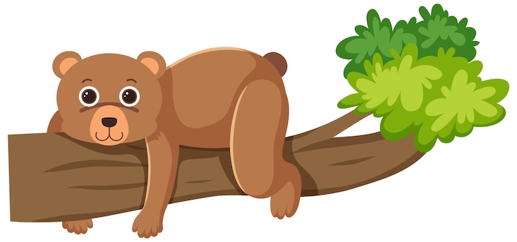 Vettore gratuito simpatico orso sdraiato sull'albero