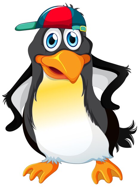 Simpatico personaggio dei cartoni animati del pinguino che indossa il cappuccio su sfondo bianco