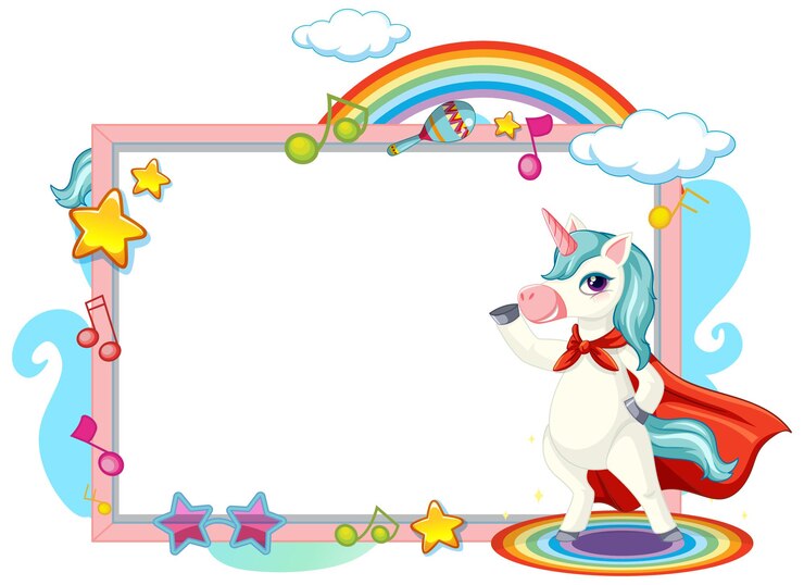 Vettore gratuito simpatico personaggio dei cartoni animati di unicorno con banner bianco