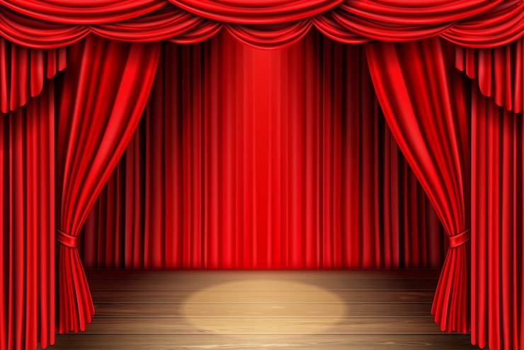 Vettore gratuito sipario rosso per teatro, drappo di scena d'opera