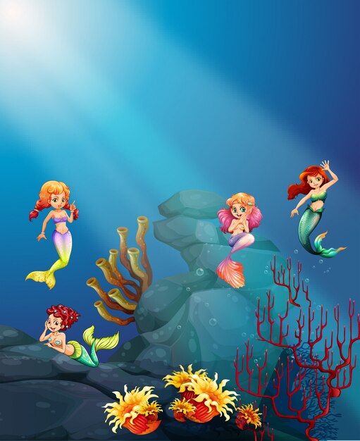 Sirene nuotare sotto l&#39;oceano