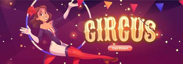 Sito web del circo con ginnasta aerea nel cerchio