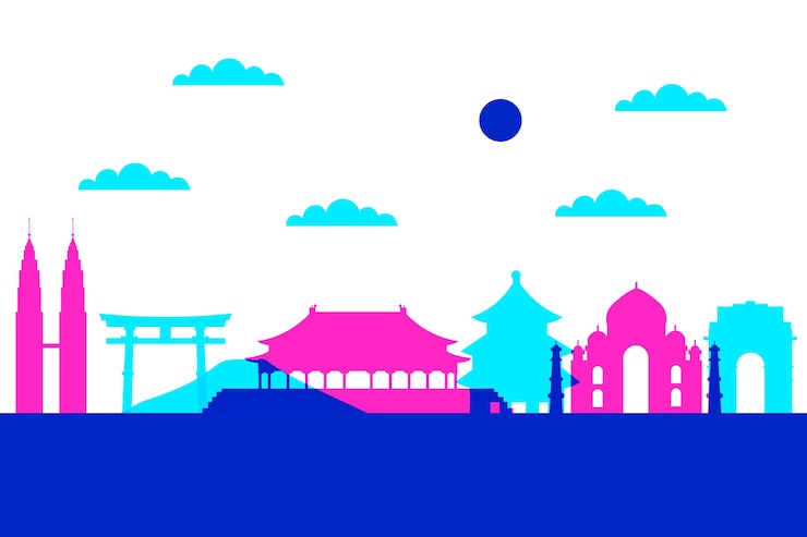 Vettore gratuito skyline colorato di punti di riferimento