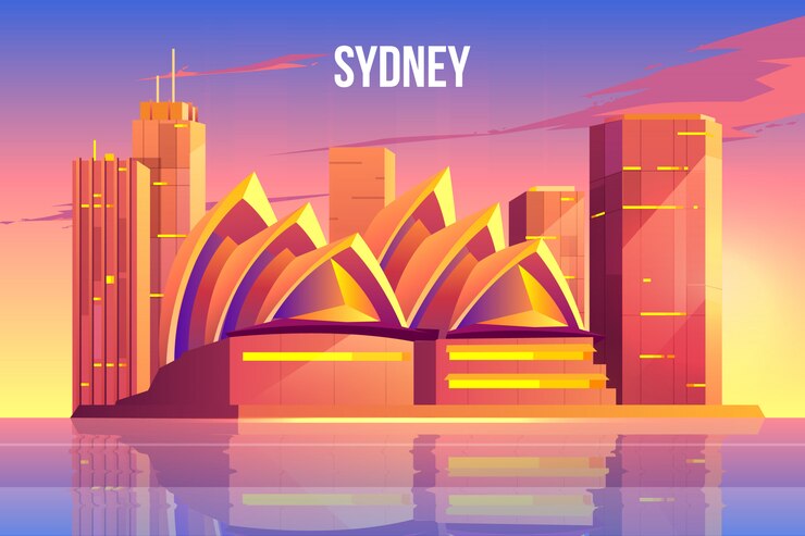 Vettore gratuito skyline della città di sydney, simbolo di fama mondiale dell'australia