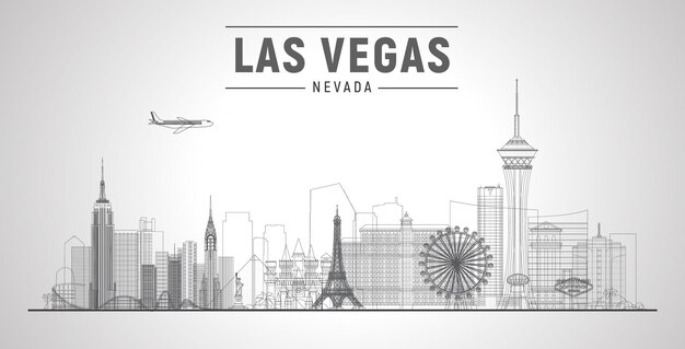 Skyline di Las Vegas con panorama su sfondo bianco Illustrazione della linea vettoriale Viaggi d'affari e concetto di turismo con edifici moderni Immagine per banner o sito web