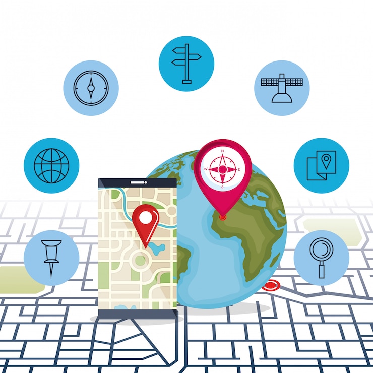 Vettore gratuito smartphone con app di navigazione gps