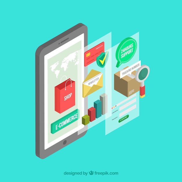 Smartphone e elemento di shopping con design piatto
