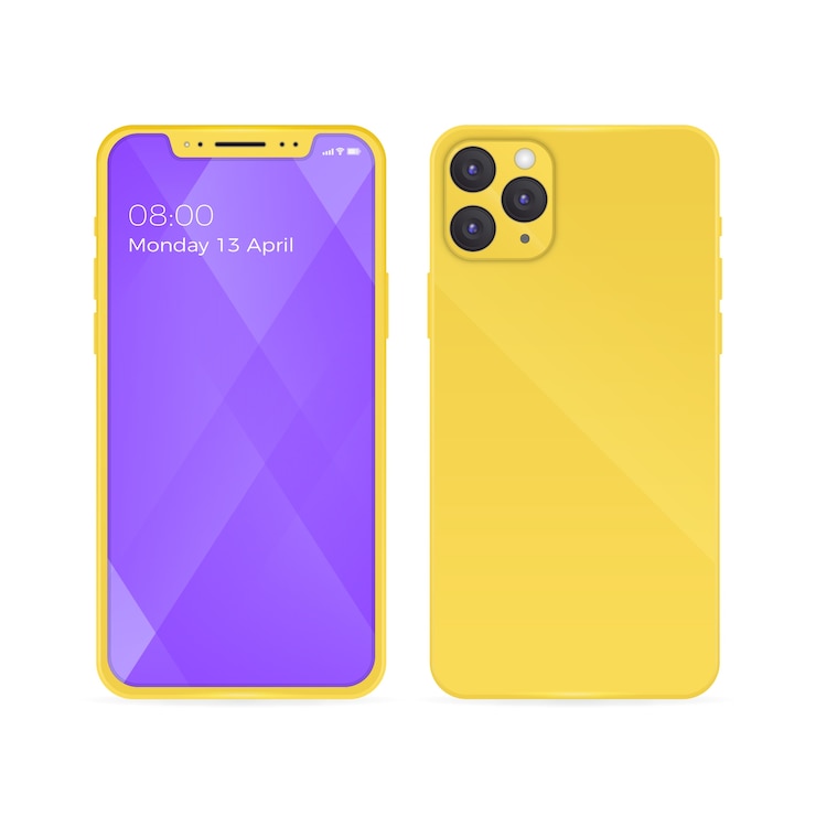 Vettore gratuito smartphone realistico con custodia posteriore gialla