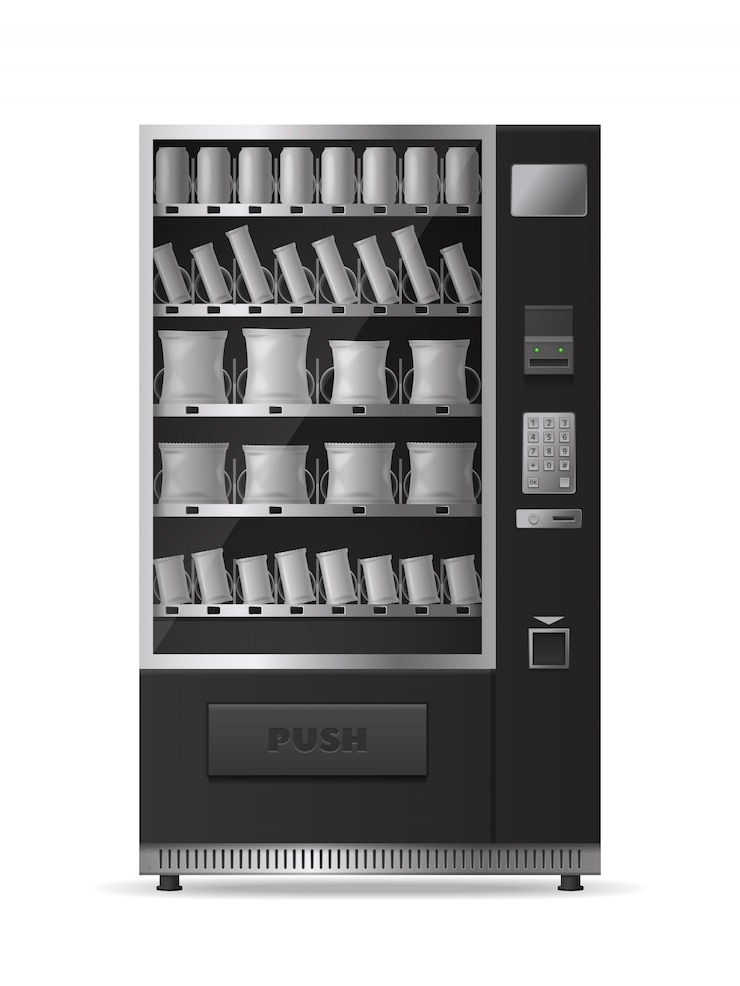 Vettore gratuito snack distributore automatico realistico con pannello di controllo elettronico isolato