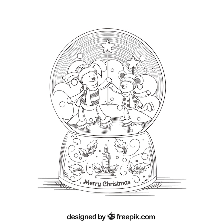 Vettore gratuito snowglobe di natale disegnato a mano