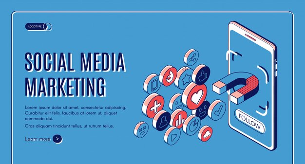Social media marketing banner web isometrico.