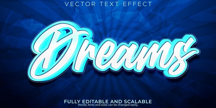 Vettore gratuito sogni effetto testo modificabile 3d stile carattere blu e notturno