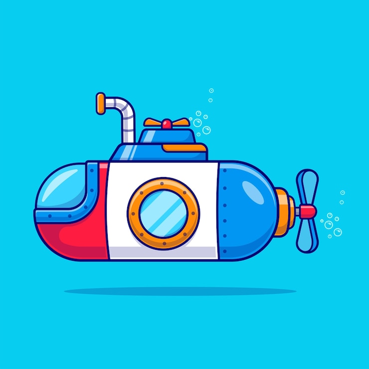 Vettore gratuito sottomarino nell'illustrazione dell'icona del vettore dei cartoni animati subacquei icona della tecnologia di trasporto isolata