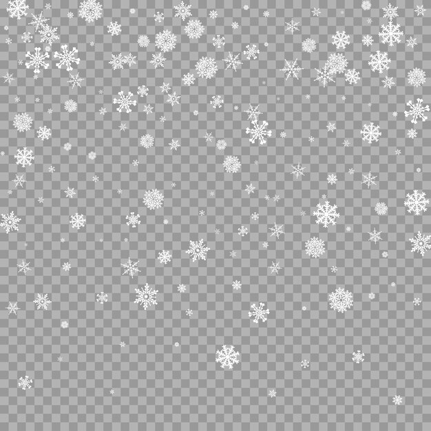 Sovrapposizione realistica di neve bianca che cade su sfondo trasparente Strato di tempesta di fiocchi di neve