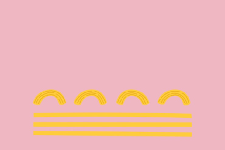 Vettore gratuito spaghetti pasta cibo sfondo vettoriale in rosa carino doodle style