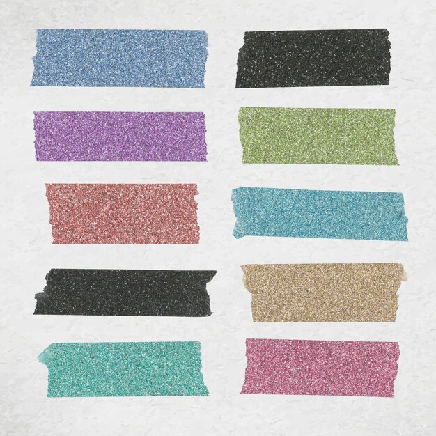 Sparkly washi tape clipart, set vettoriale di design glitter colorati