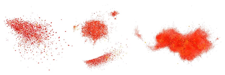 Vettore gratuito sparse di peperoncino in polvere. illustrazione realistica di vettore della paprica macinata e del condimento di peperoncino. spruzzi di spezie essiccate calde isolate su sfondo bianco