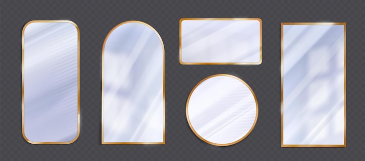 Vettore gratuito specchio d'oro realistico con set di vettori di riflessione