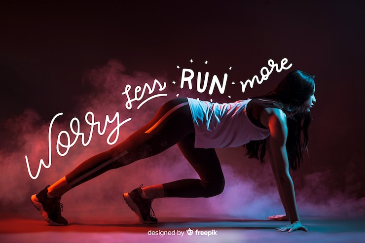 Vettore gratuito sport motivazionale lettering sfondo con foto