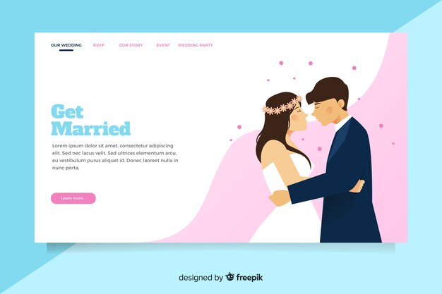 Sposi illustrati alla pagina di destinazione del matrimonio
