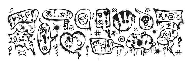 Vettore gratuito spray paint graffiti bolle di discorso con maledizioni insulti parolacce e censurato con simboli inchiostro