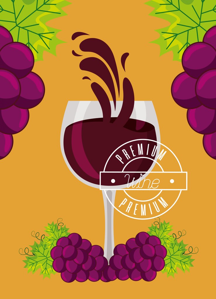 Vettore gratuito spruzzata fresca dell'uva del mazzo della tazza di vino