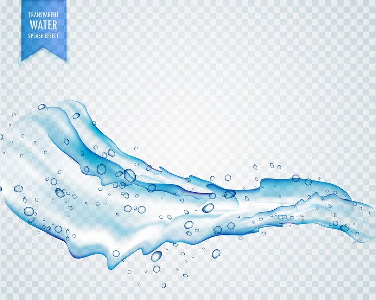 Vettore gratuito spruzzata trasparente con gocce di colore azzurro che scorre in forma ondulata