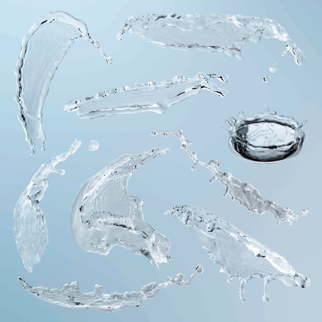 Spruzzi d'acqua, set di clipart vettoriali di elementi astratti
