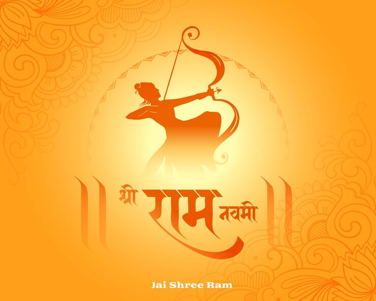 Vettore gratuito sree ram navami sfondo religioso con la silhouette di lord rama