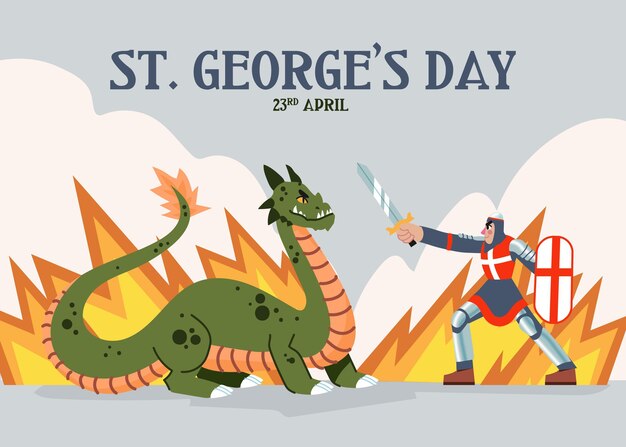 St disegnato a mano. illustrazione del giorno di george con cavaliere e drago
