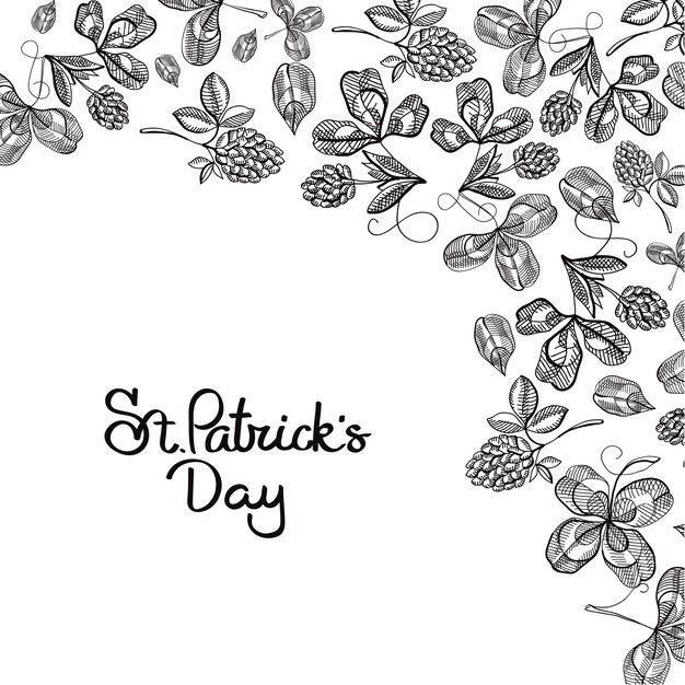 St Patricks Day floreale con iscrizione e schizzo trifoglio irlandese rami di luppolo illustrazione vettoriale