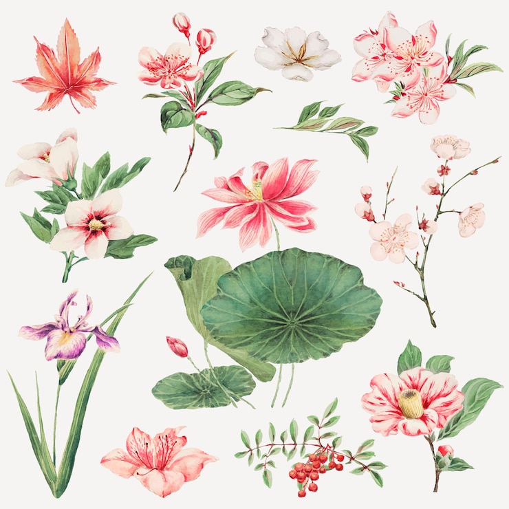 Vettore gratuito stampa d'arte vegetale giapponese vintage, remix di opere d'arte di megata morikaga