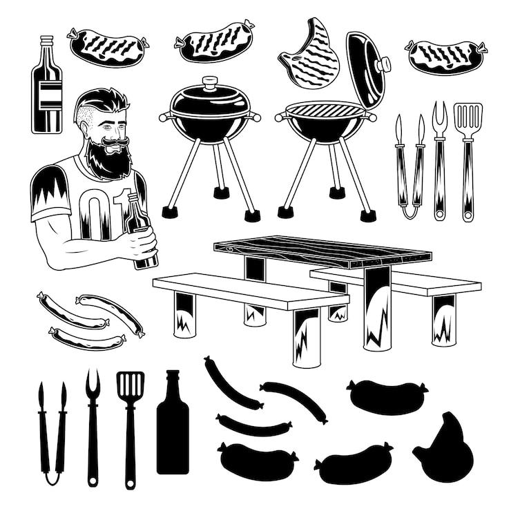 Vettore gratuito stampa di set barbecue