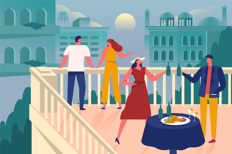 Vettore gratuito staycation su una terrazza sul tetto