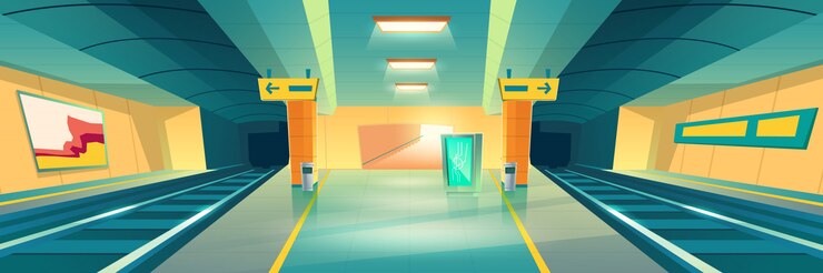 Vettore gratuito stazione della metropolitana, banner piattaforma metropolitana vuota