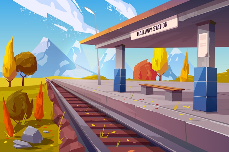 Vettore gratuito stazione ferroviaria al paesaggio di autunno delle montagne