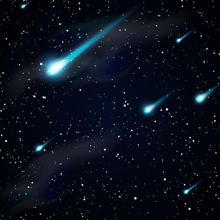 Vettore gratuito stelle cadenti, meteore o comete. priorità bassa del cielo notturno stellato.