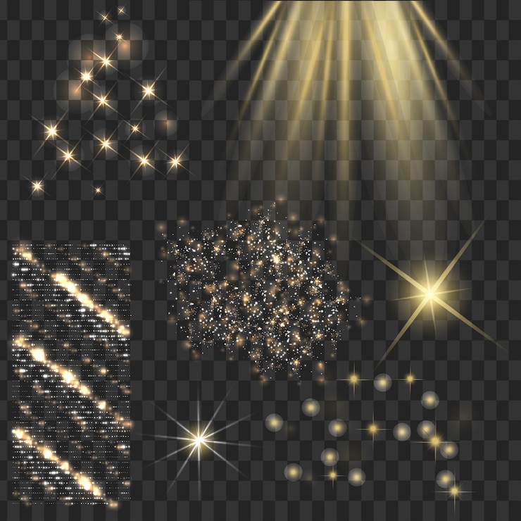 Vettore gratuito stelle dorate brillano con glitters scintille
