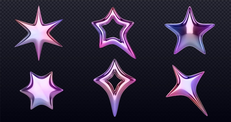 Vettore gratuito stelle in stile 3d y2k con effetto olografico