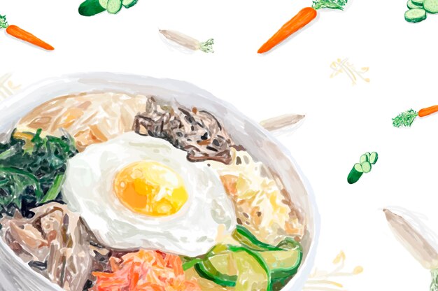 Stile acquerello disegnato a mano bibimbap