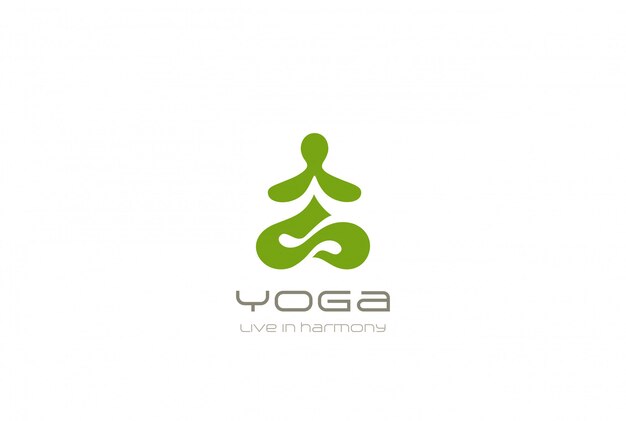 Stile astratto dello spazio negativo del modello di progettazione di posa di Lotus di seduta dell'uomo astratto di logo di yoga. Icona di concetto di meditazione Zen Buddismo Ginnastica Harmony Logotype