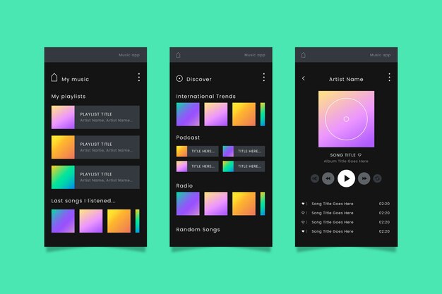 Stile dell'interfaccia del modello di app del lettore musicale