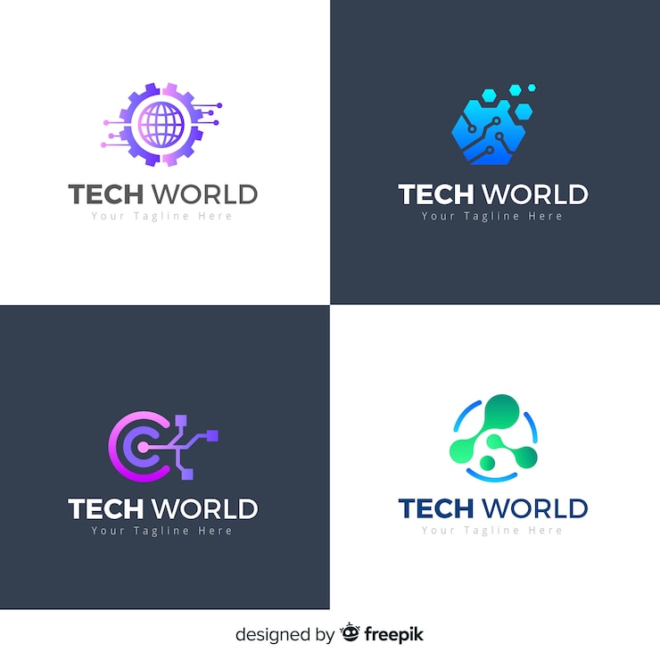 Vettore gratuito stile di gradiente della collezione di logo tecnologico