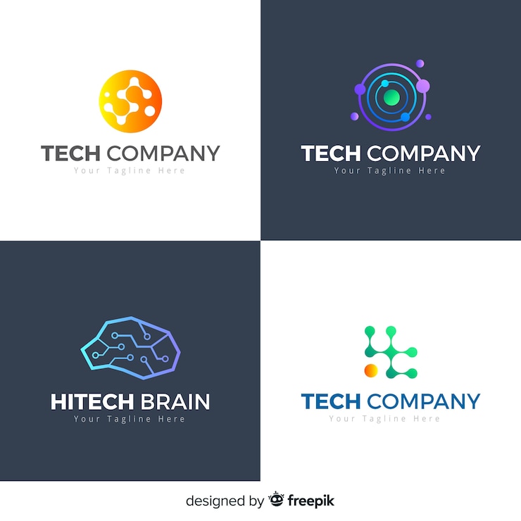 Vettore gratuito stile di gradiente della collezione di logo tecnologico