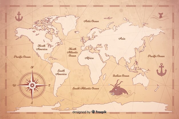 Stile di mappa del mondo vintage digitale