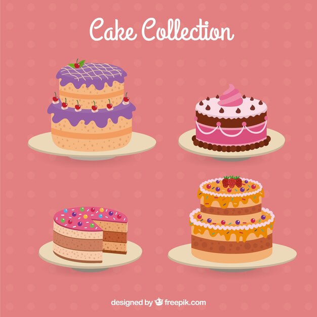 Stile disegnato collezione deliziosa torte in mano