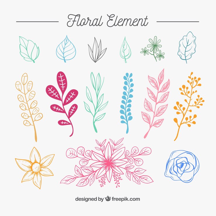 Vettore gratuito stile disegnato collezione di elementi floreali in mano