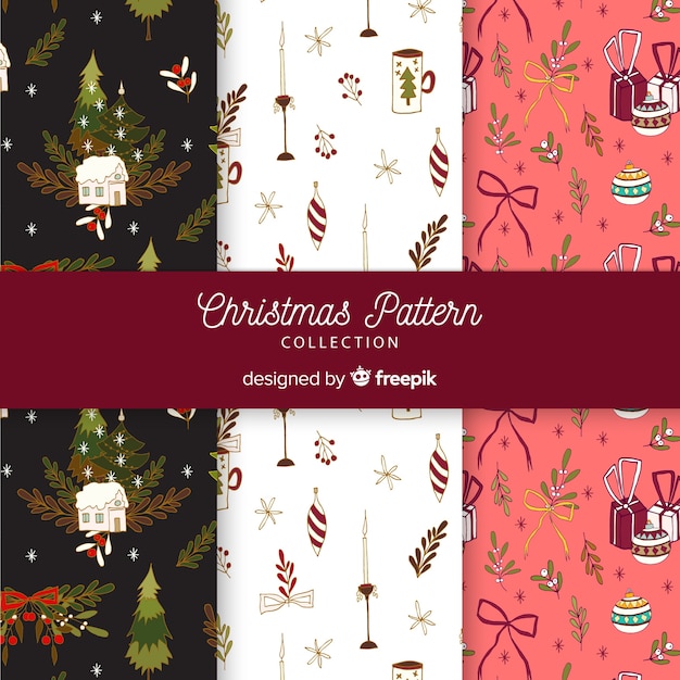 Stile disegnato collezione di pattern di Natale in mano